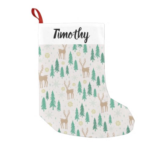 Christmas Reindeer in the Evergreen Winter Forest Small Christmas Stocking