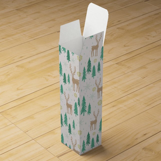 Christmas Reindeer in the Evergreen Winter Forest Wine Box (Opened)