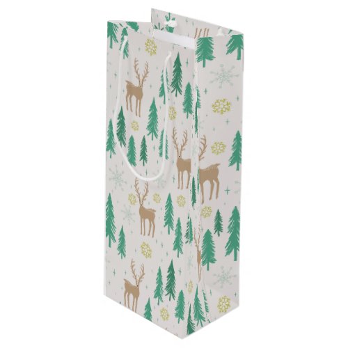 Christmas Reindeer in the Evergreen Winter Forest Wine Gift Bag