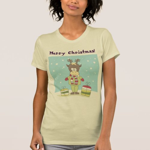 Christmas Reindeer in the Snow with Gifts T_Shirt