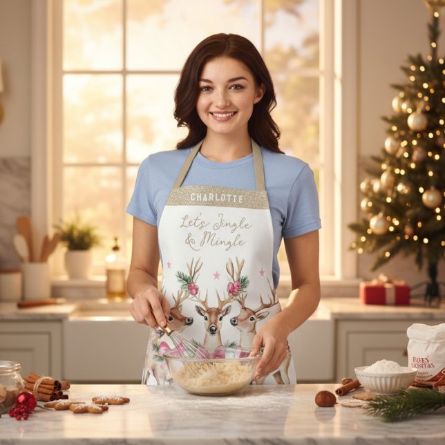 Christmas Reindeer Jingle & Mingle Personalized Apron (Creator Uploaded)