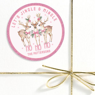 Christmas Reindeer Jingle & Mingle Personalized Classic Round Sticker