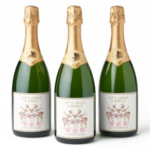 Christmas Reindeer Jingle & Mingle Personalized Sparkling Wine Label