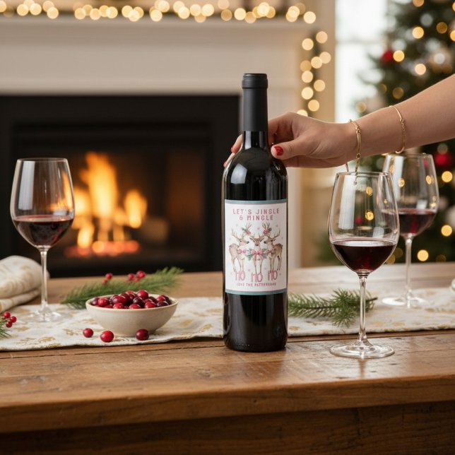 Christmas Reindeer Jingle & Mingle Personalized Wine Label (Creator Uploaded)