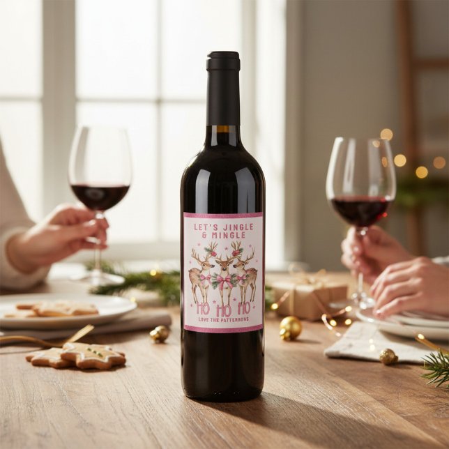 Christmas Reindeer Jingle & Mingle Personalized Wine Label (Creator Uploaded)