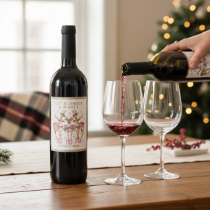 Christmas Reindeer Jingle & Mingle Personalized Wine Label
