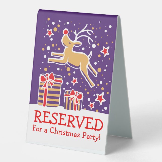 Christmas reindeer jumping reserved signage table tent (Front)