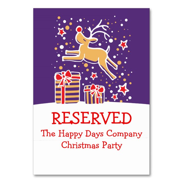 Christmas reindeer jumping reserved table card (Back)