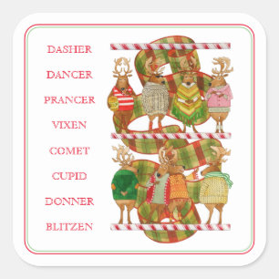 CHRISTMAS REINDEER Large Square Stickers