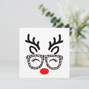 Christmas Reindeer Leopard Glasses Holiday Card