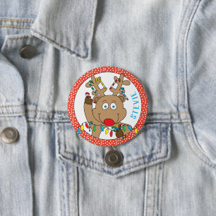 Christmas Reindeer Lights Round Button