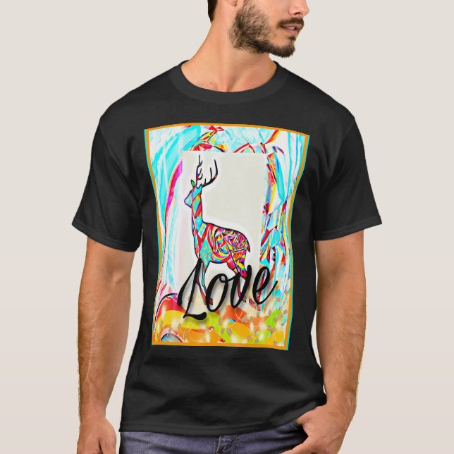 Christmas Reindeer. Love.  Digital Art. T-Shirt (Front)