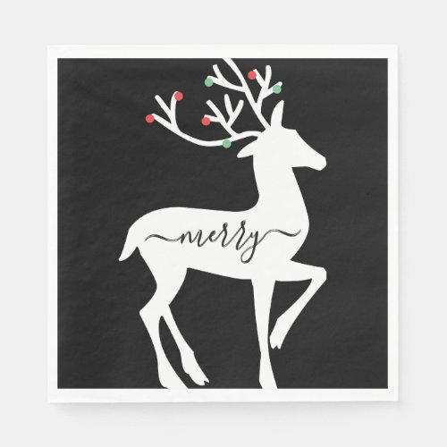 Christmas Reindeer Merry Black Paper Napkins