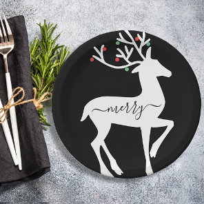 Christmas Reindeer Merry Black Paper Plates