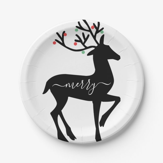 Christmas Reindeer Merry Paper Plates (Front)