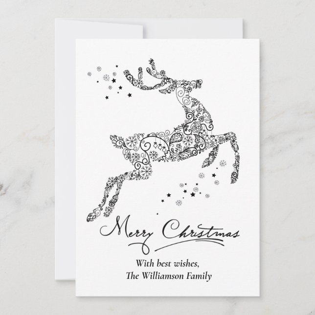 Christmas Reindeer Minimalist Black White Holiday Card (Front)