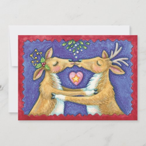 Christmas Reindeer Mistletoe Kiss Save the Date Invitation
