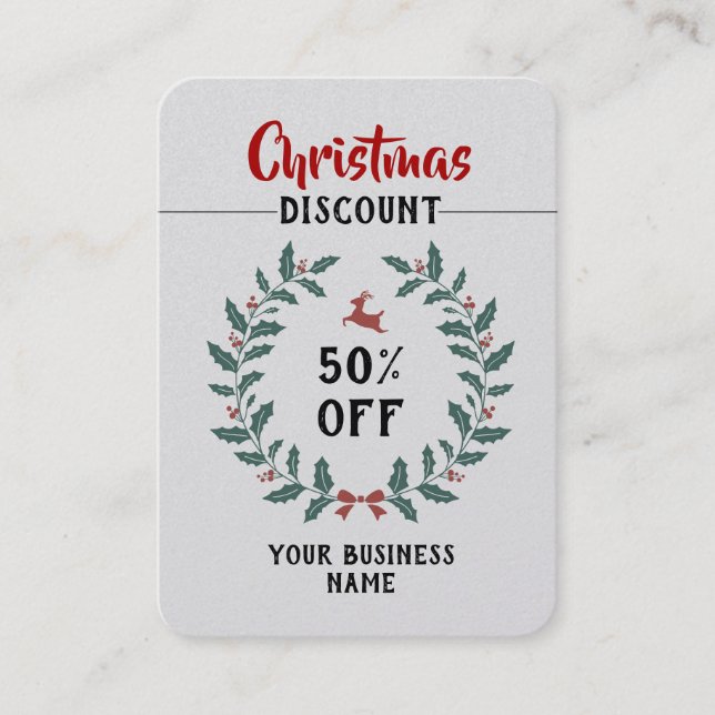 Christmas Reindeer Mistletoe Wreath Decorative Discount Card (Front)
