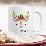 Christmas Reindeer Mug<br><div class="desc">A cute reindeer face with flowers decorates this mug. Makes a cute Christmas gift for a girl. Personalize this unique mug for a girl you know. Designed for you by Blackberry Boulevard.</div>