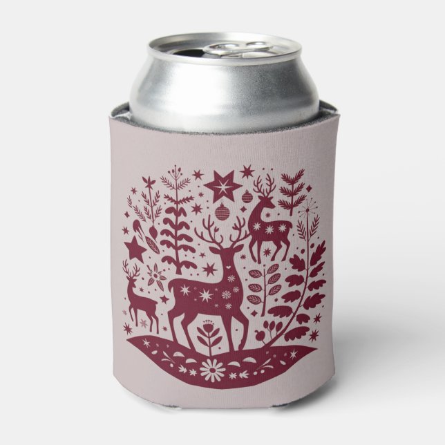 Christmas Reindeer Nordic Folk Art Scandinavian Can Cooler (Can Front)