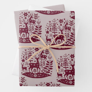 Christmas Reindeer Nordic Folk Art Scandinavian Wrapping Paper Sheets