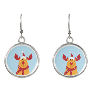 Christmas reindeer on blue earrings