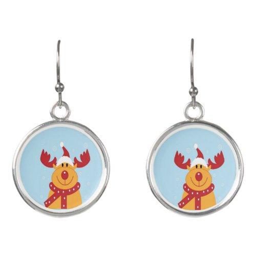 Christmas reindeer on blue earrings