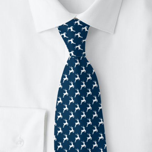 Christmas Reindeer on Blue Neck Tie