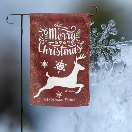 Christmas Reindeer on Burgundy Garden Flag