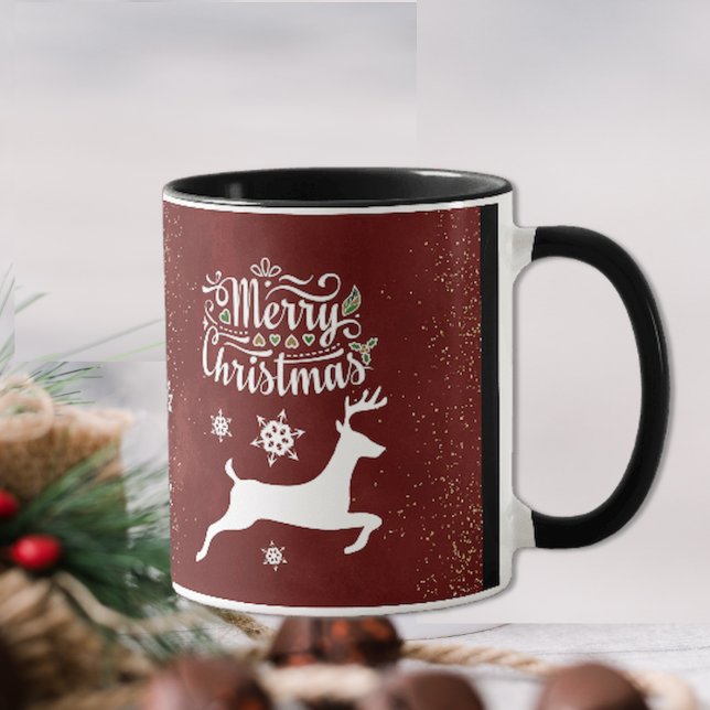 Christmas Reindeer on Burgundy Mug (Creator Uploaded)