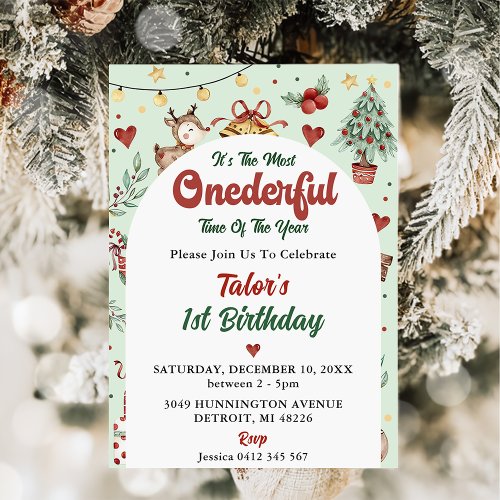 Christmas Reindeer Onederful 1st Birthday Invitation