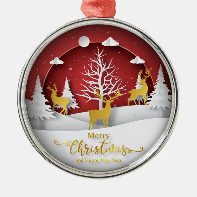 Christmas Reindeer Ornament – Paper Art Style (Front)