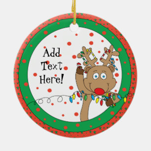 Christmas Reindeer Ornament Round Personalize
