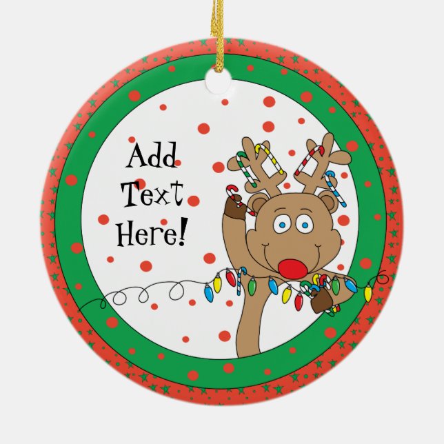 Christmas Reindeer Ornament Round Personalize (Back)