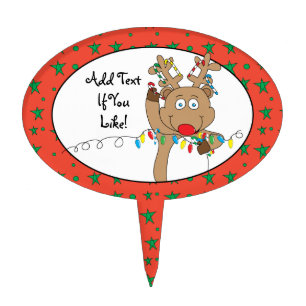Christmas/Reindeer Oval Personalized Cake Pick