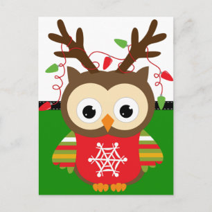Christmas Reindeer Owl Holiday Postcard