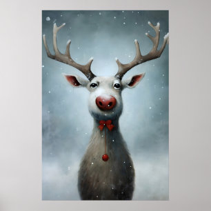 Christmas Reindeer Painting, Rustic Winter Wall Poster