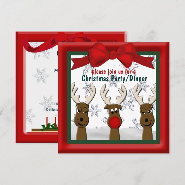 Christmas Reindeer Party/Dinner Invitation (Front/Back)