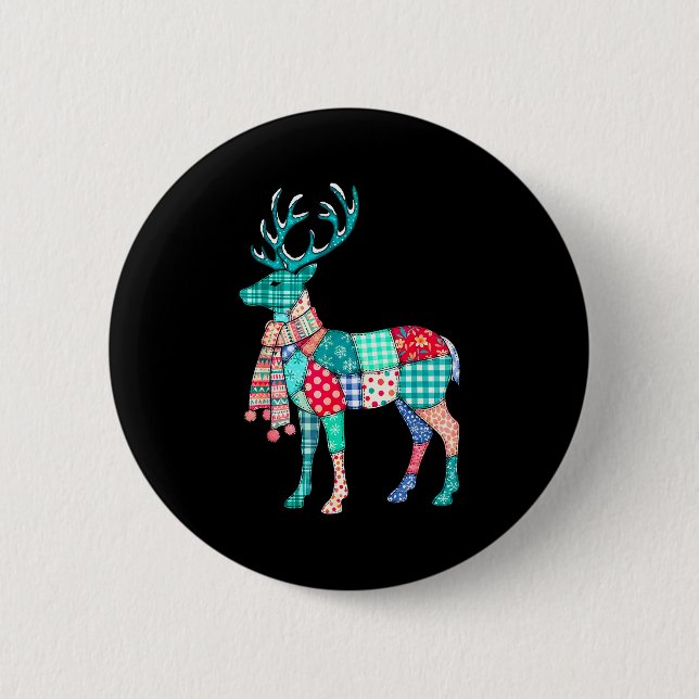 Christmas Reindeer Patchwork Reindeer Men Women Ki Button (Front)