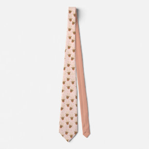 Christmas Reindeer Pattern Peach Gold Neck Tie