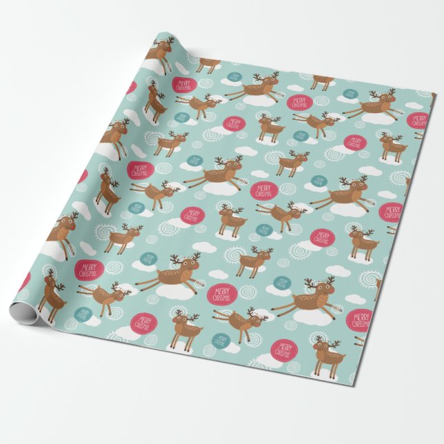 Christmas Reindeer Pattern Wrapping Paper (Unrolled)