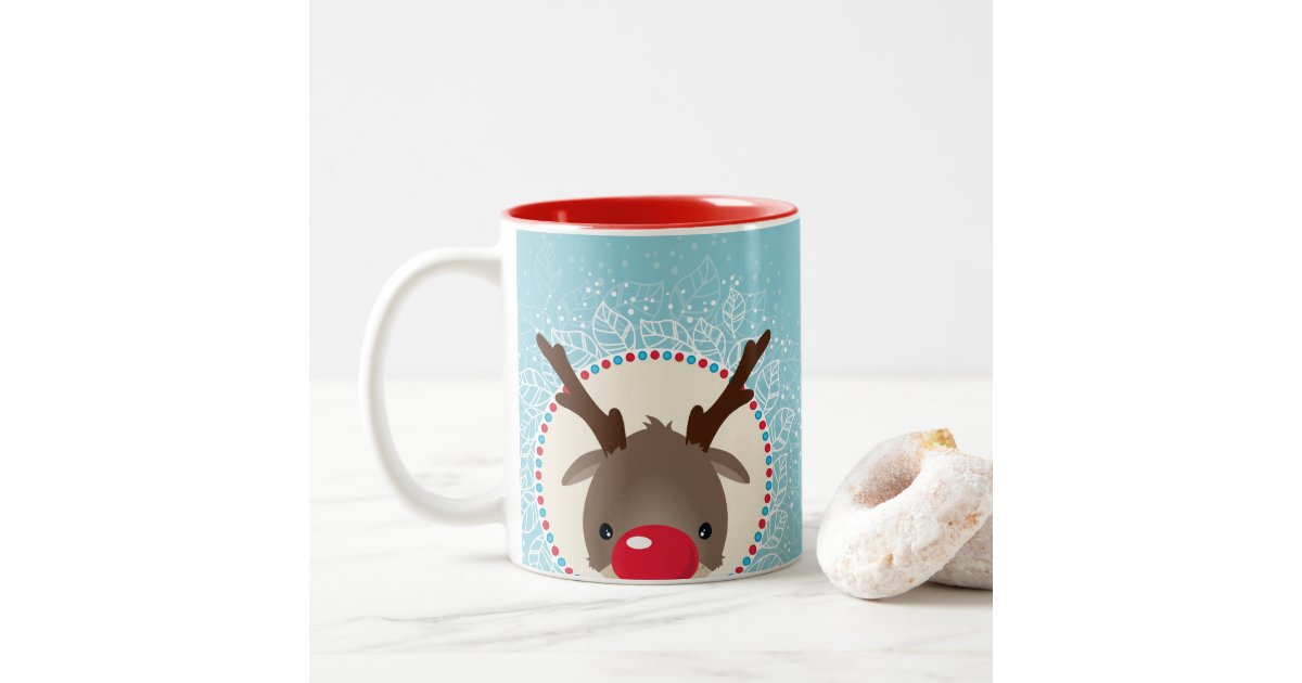 Christmas Red Nose Reindeer Face Front & Back Coffee Mug