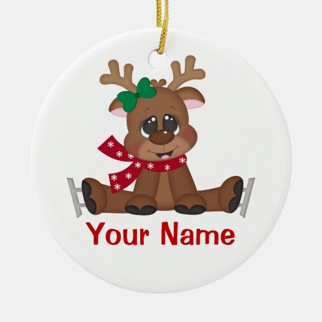 Christmas Reindeer Personalized Ceramic Ornament (Front)