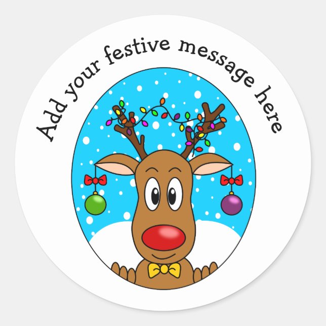 Christmas Reindeer Personalized Classic Round Sticker (Front)