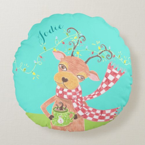 Christmas reindeer personalized kid round pillow