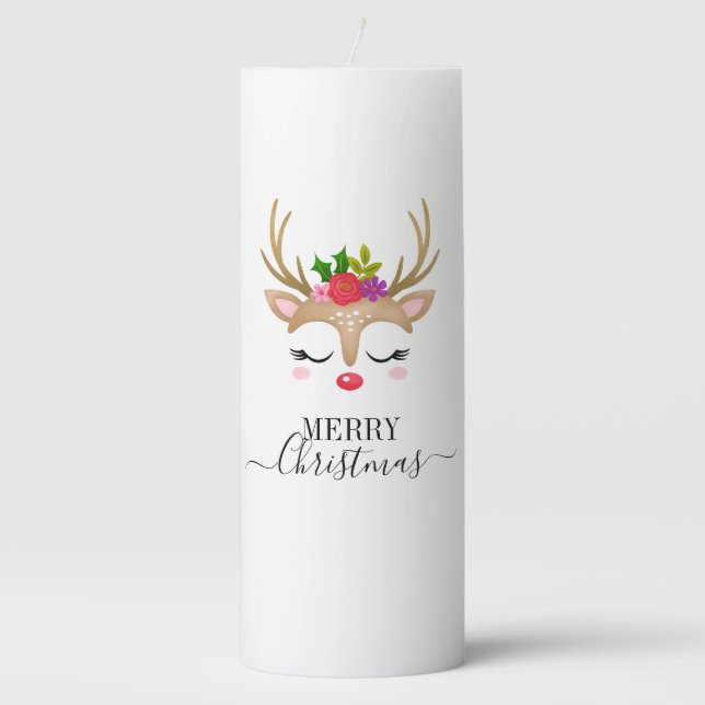 Christmas Reindeer Pillar Candle (Front)