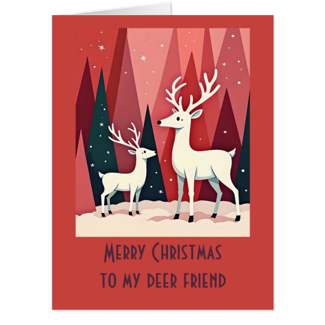 Christmas Reindeer Pink KItsch MId-Century Retro A Card (Front)