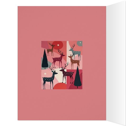 Christmas Reindeer Pink Kitsch Retro Modern Art (Inside (Left))