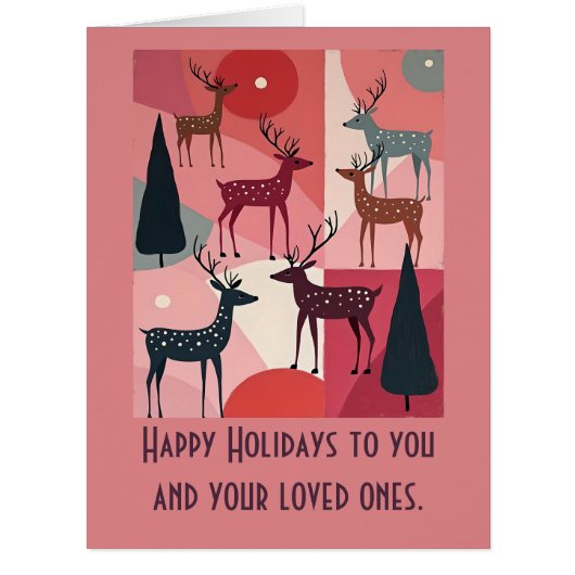 Christmas Reindeer Pink Kitsch Retro Modern Art (Front)