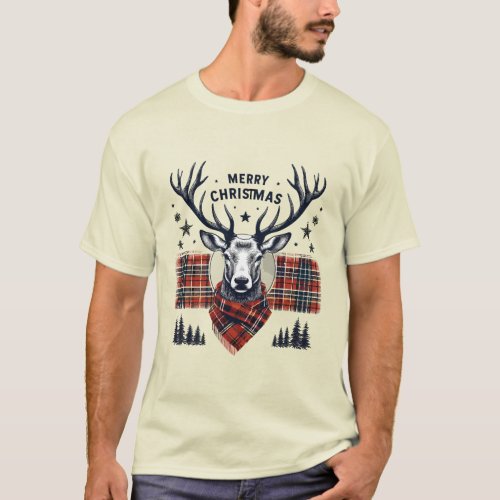 Christmas reindeer plaid face T_Shirt